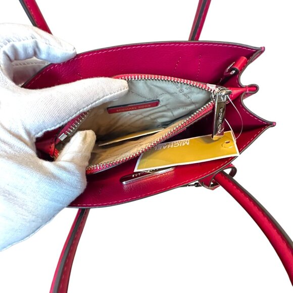 Michael Kors Mercer medium pebbled leather crossbody bag in a dark raspberry - Picture 9 of 9
